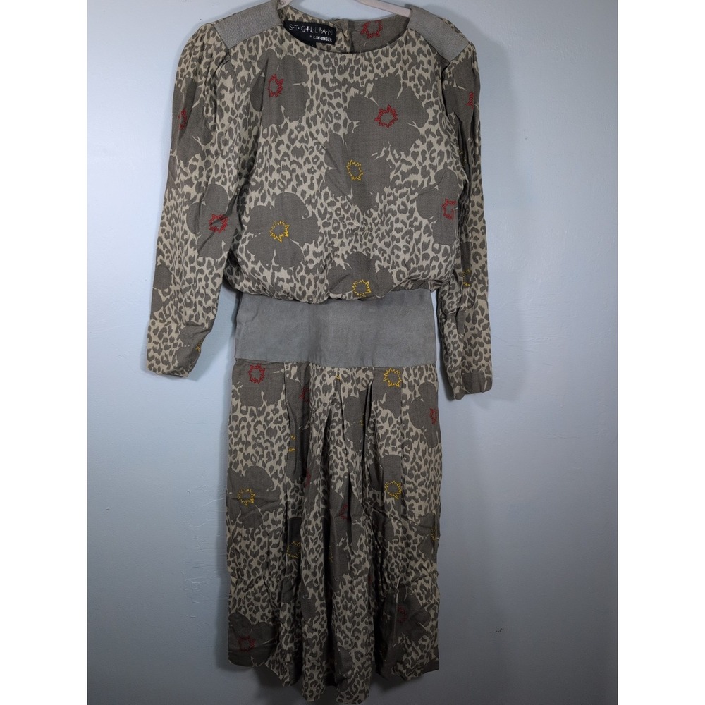 Vintage St. Gillian Kay Unger Size 6 100% Silk Animal Print Flower Dress
